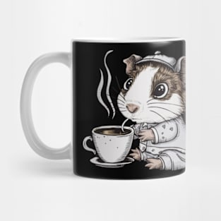 printed design of a guinea pig sipping a cup of coffee, cute cartoon style Mug